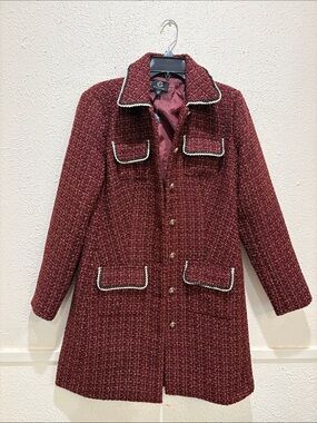 G by Giuliana Burgundy Tweed Peacoat with Contrast Trim